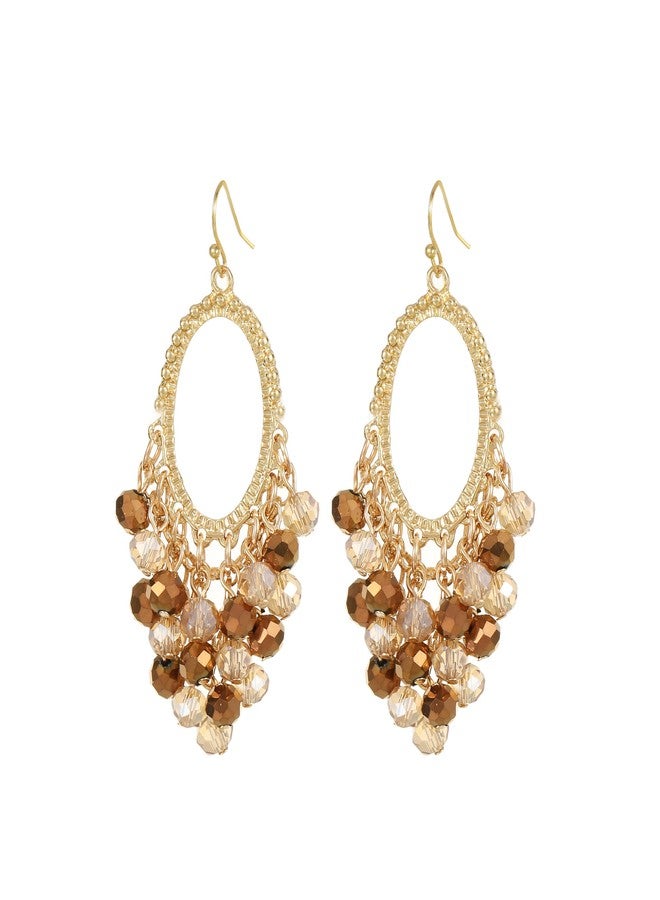 Xalroco Gold/Silver Oval Shape Dangle Earrings with Colorful Tier Beads, Vintage Handmade Geometric Drop Earrings with Crystal Beads Cluster Jewelry Gift for Women (brown) - Image 1